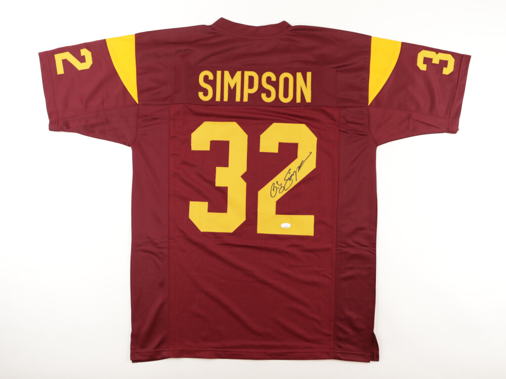 O. J. Simpson Signed Jersey (JSA), O.J. Simpson Signed USC Trojans 16x20 Photo (JSA), and O. J. Simpson Signed Jersey (Beckett)