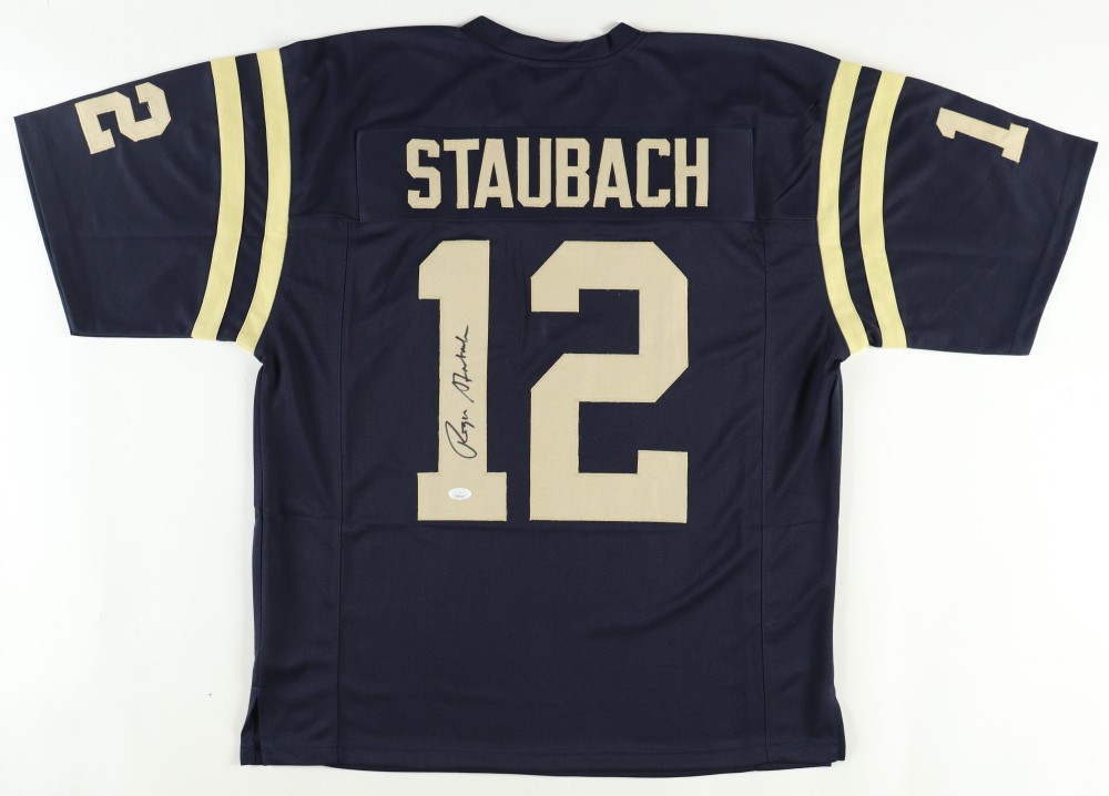 Roger Staubach Signed Navy Midshipman Jersey (JSA) & Roger Staubach Signed Navy Midshipmen Custom Framed Photo Display (PSA)