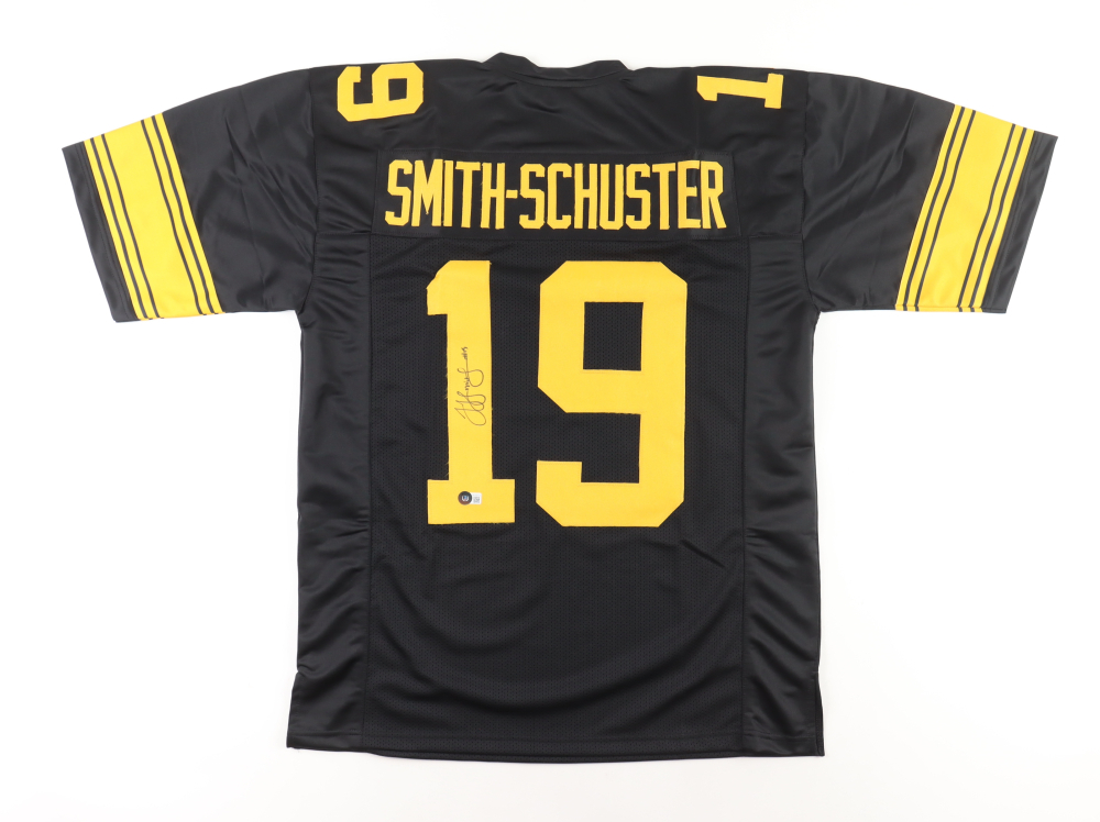 JuJu Smith-Schuster Signed Pittsburgh Steelers Jersey (Beckett) & George Pickens Signed Pittsburgh Steelers Flash Alternate Speed Mini Helmet (JSA)