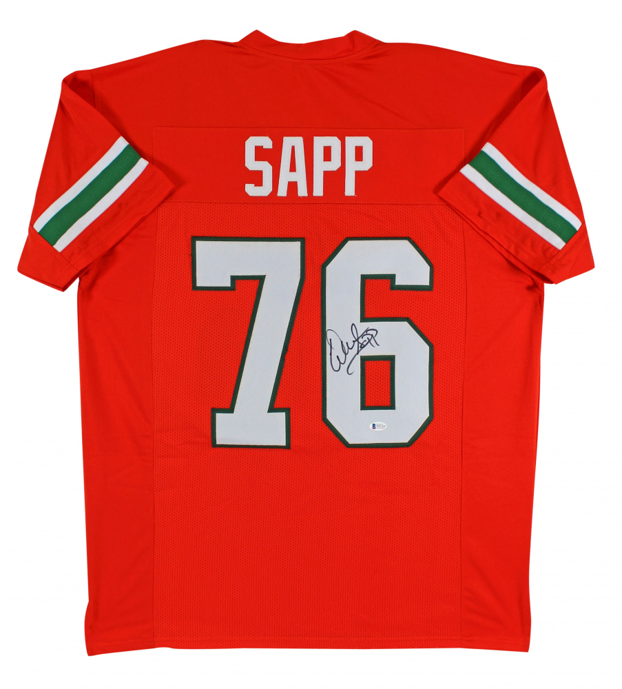 Warren Sapp Signed Miami Hurricanes Jersey (Beckett) & Ted Hendricks Signed Miami Hurricanes Mini Helmet Inscribed