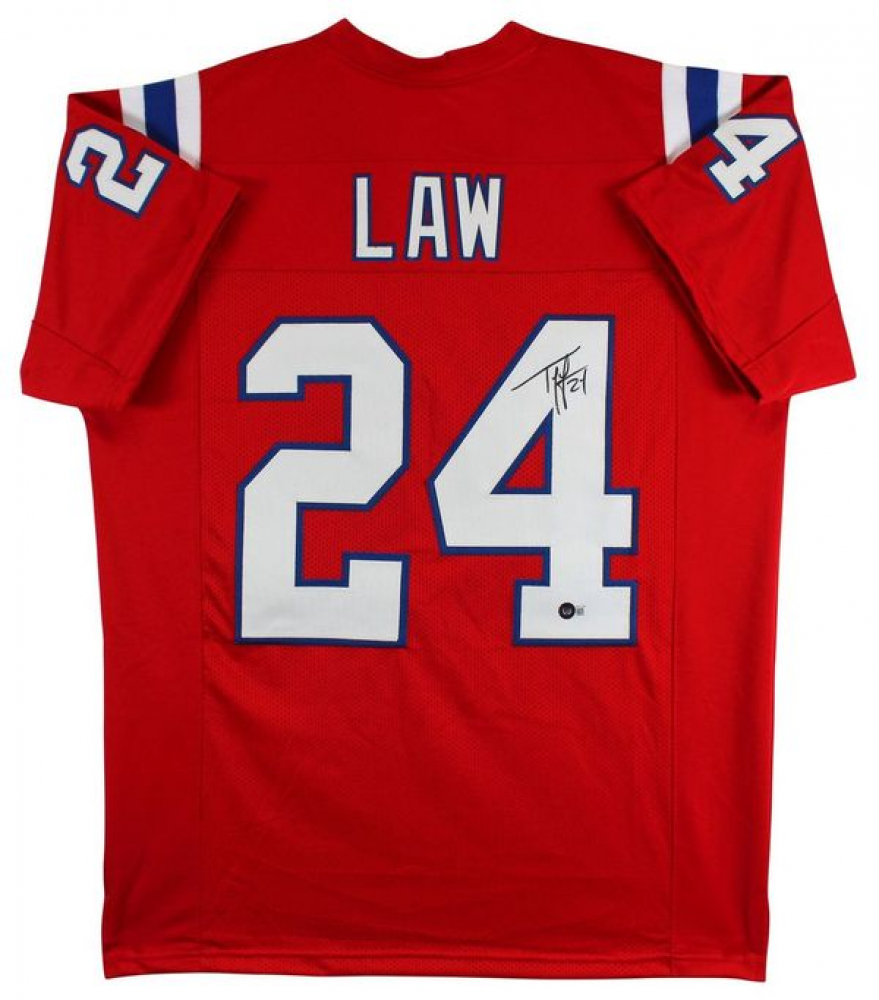 Ty Law Signed New England Patriots Jersey (Beckett), Willie McGinest Signed New England Patriots Jersey (Beckett), & Andre Tippett Signed New England Patriots Jersey Inscribed 
