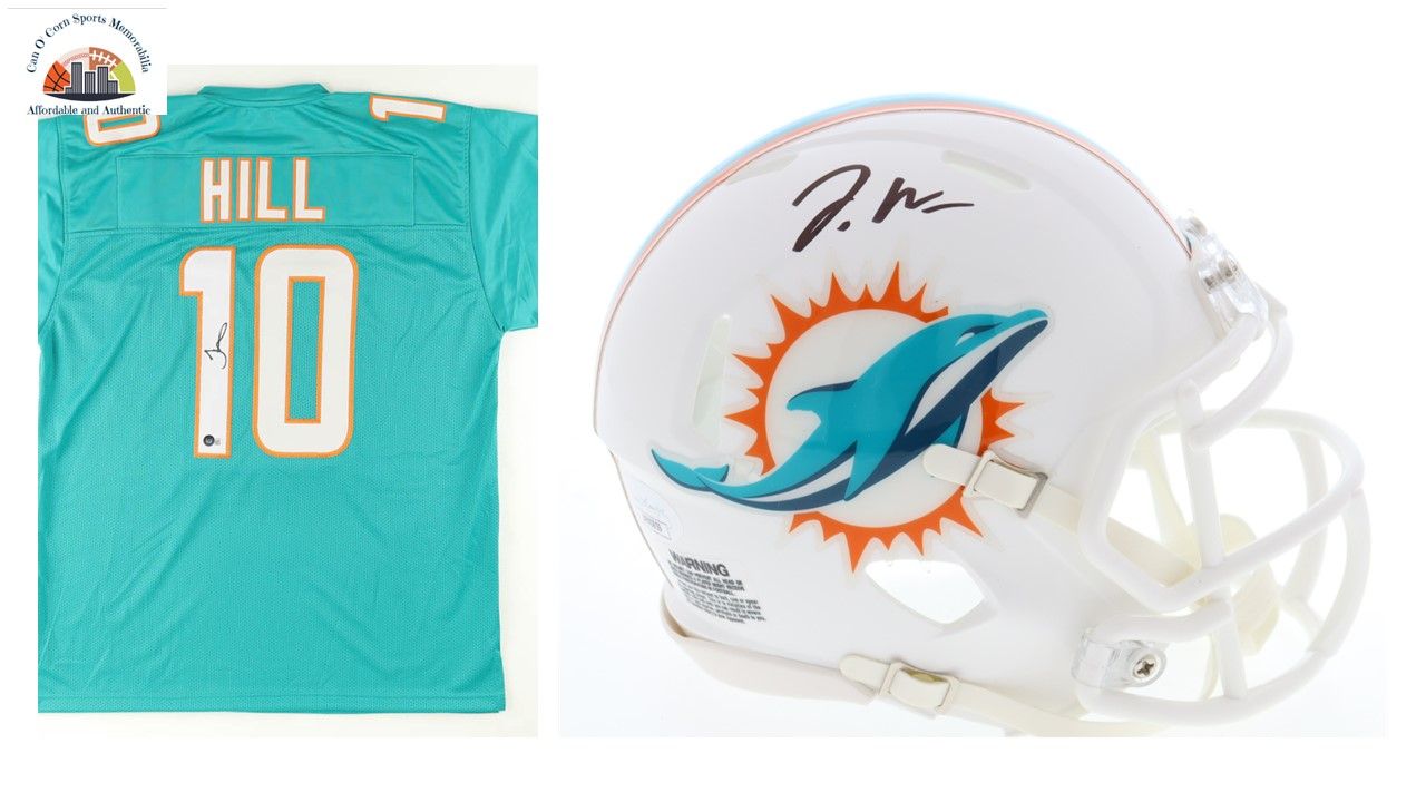 Jaylen Waddle Signed Dolphins Speed Mini Helmet (JSA) and Tyreek Hill Signed Jersey (Beckett)