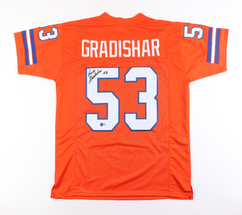 Randy Gradishar Signed Denver Broncos Jersey (Beckett), Randy Gradishar Signed Denver Throwback Alternate Speed Mini Helmet Inscribed 
