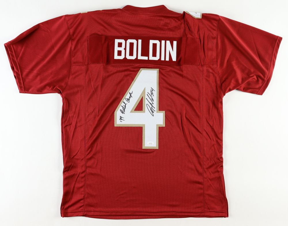 Anquan Boldin Signed Florida State Seminoles Jersey Inscribed "'99 National Champs" (JSA)