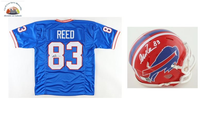 Andre Reed Signed Buffalo Bills Jersey (JSA) and Andre Reed Signed Buffalo Bills Speed Mini Helmet (TSE)
