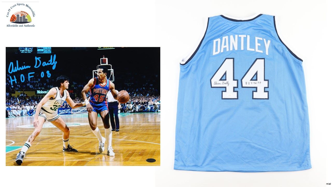 Adrian Dantley Signed Buffalo Braves Jersey Inscribed "ROY 76-77" (Playball Ink) & Adrian Dantley Signed Detroit Pistons 11x14 Photo Inscribed "HOF 08" (Playball Ink)
