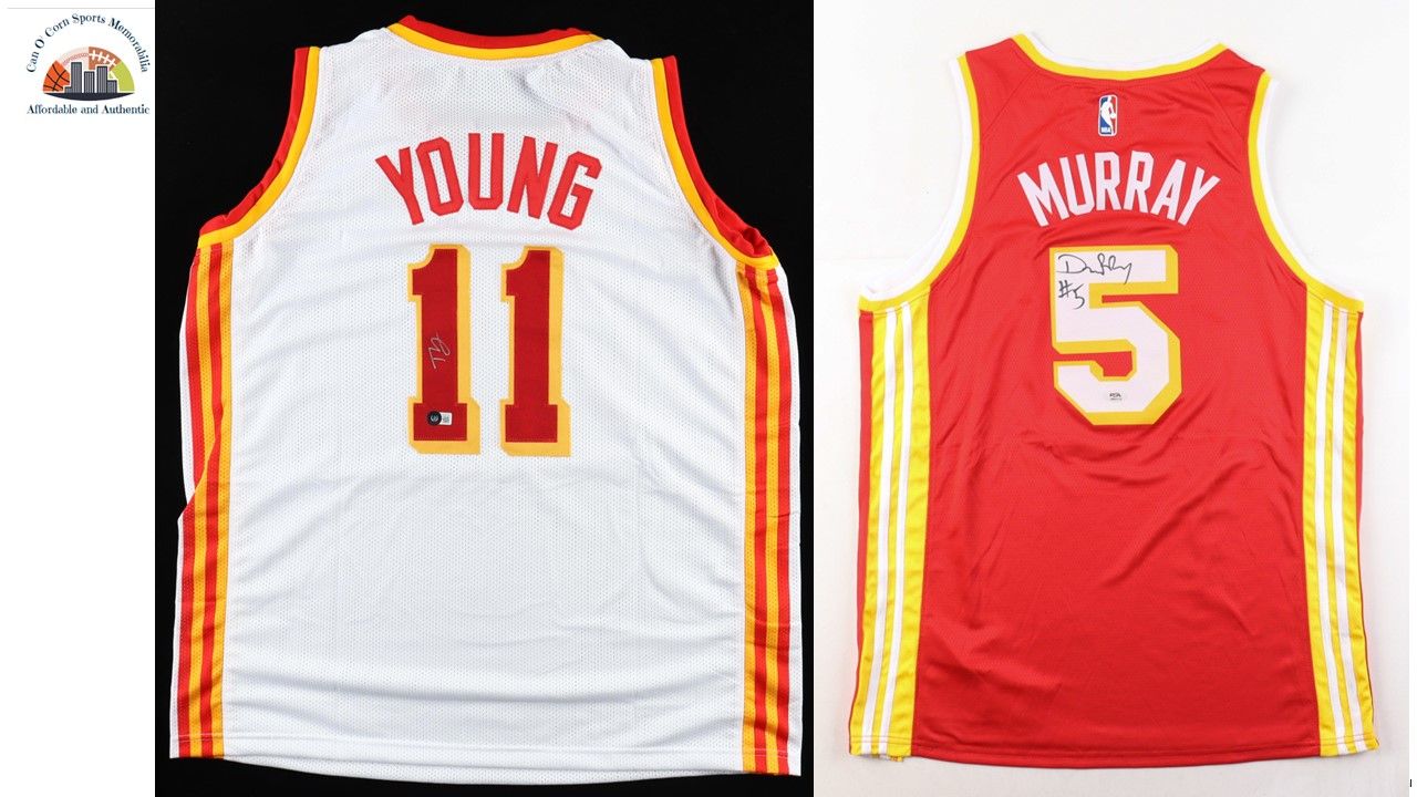 Trae Young Signed Atlanta Hawks Jersey (Beckett) & Dejounte Murray Nike Atlanta Hawks Signed Jersey (PSA)