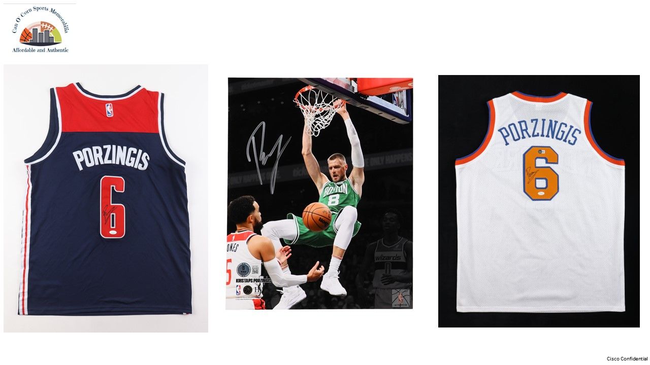 Kristaps Porzingis Signed New York Knicks Jersey (Beckett & JSA), Kristaps Porzingis Signed Washington Wizards Jersey (JSA), & Kristaps Porzingis Signed Boston Celtics 8x10 Photo (Beckett)