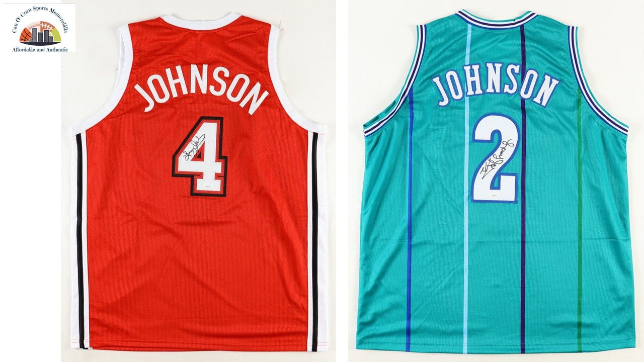 Larry Johnson Signed Charlotte Hornets Jersey (JSA) & Larry Johnson Signed UNLV Runnin' Rebels Jersey (JSA)