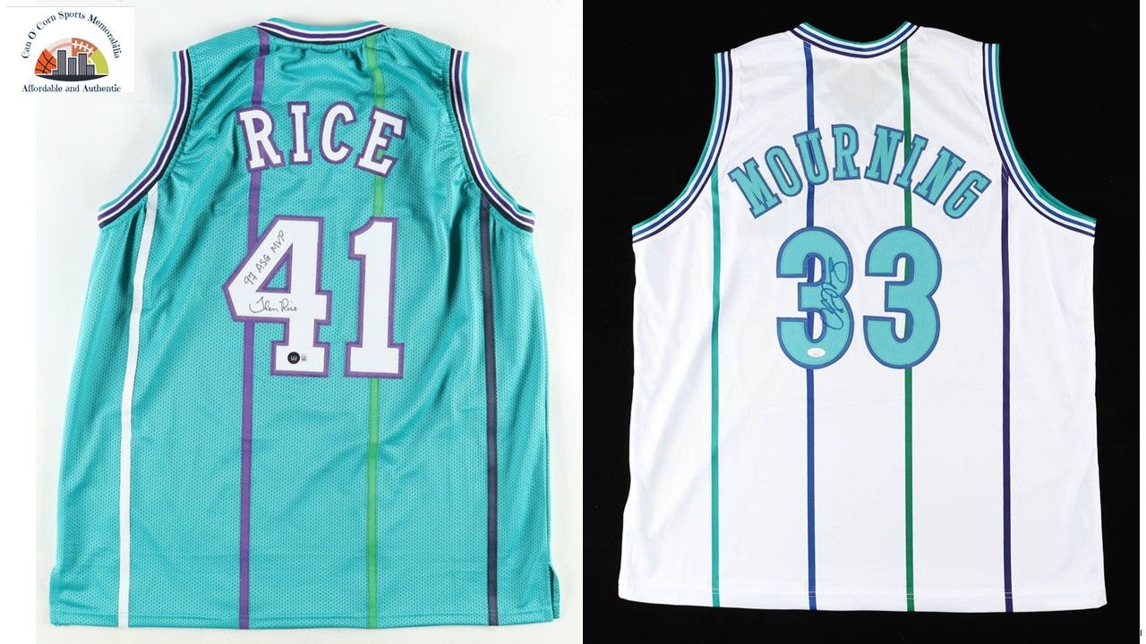 Glen Rice Signed Charlotte Hornets Jersey Inscribed "97 ASG MVP" (Beckett) & Alonzo Mourning Signed Hornets Charlotte Jersey (JSA)