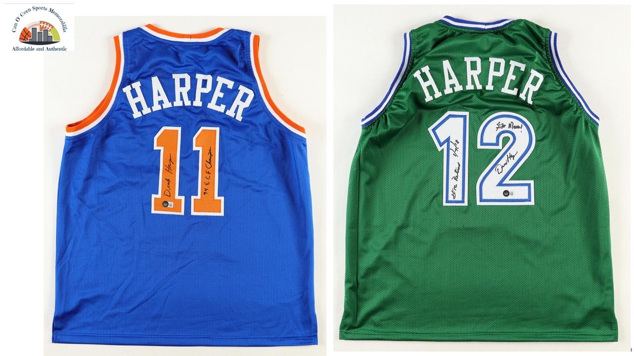 Derek Harper Signed Dallas Mavs Jersey Inscribed "Retired 1/7/18", "Go Mavs!" (Beckett) & Derek Harper Signed Knicks Jersey Inscribed "94 ECF Champs" (Beckett)