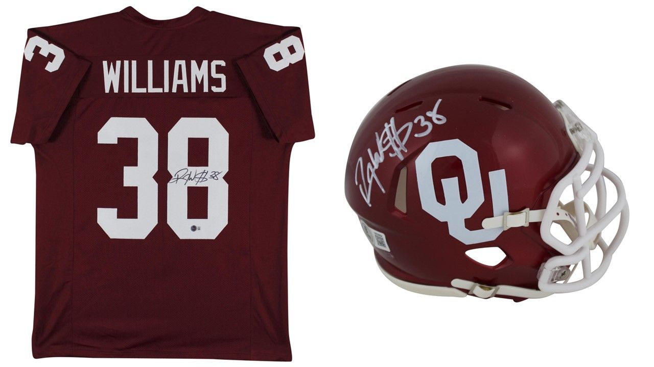 Roy Williams Signed Oklahoma Sooners Jersey (Beckett) Roy Williams Signed Oklahoma Sooners Speed Mini Helmet (Beckett)