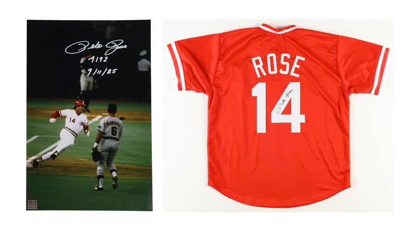 Pete Rose Signed Cincinnati Reds Jersey (JSA) & Pete Rose Signed "Reds" 11x17 Photo Inscribed "4192" & "9/11/85" (Playball Ink)