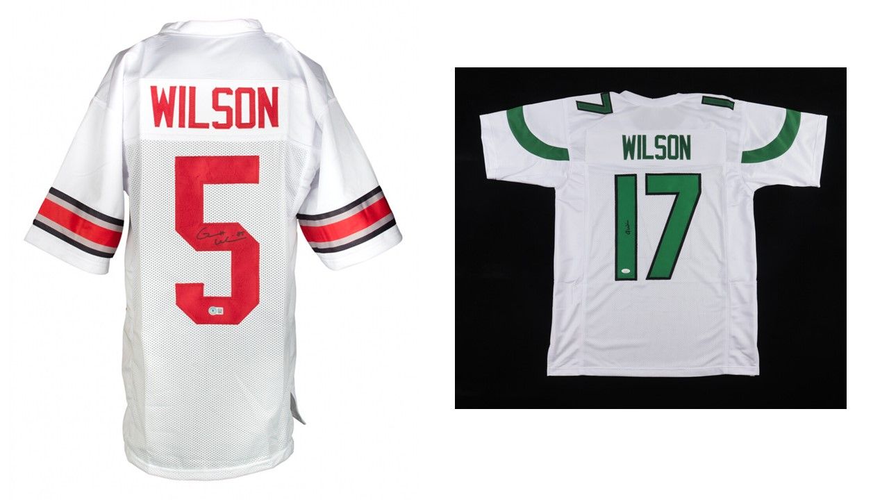Garrett Wilson Signed Ohio St Buckeyes Jersey (Beckett) and Garrett Wilson Signed New York Jets Jersey (JSA)
