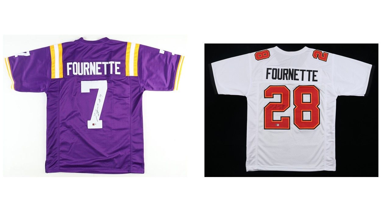 Leonard Fournette Signed LSU Tigers Jersey (PA) and Leonard Fournette Signed Tampa Bay Bucs Jersey (PA)
