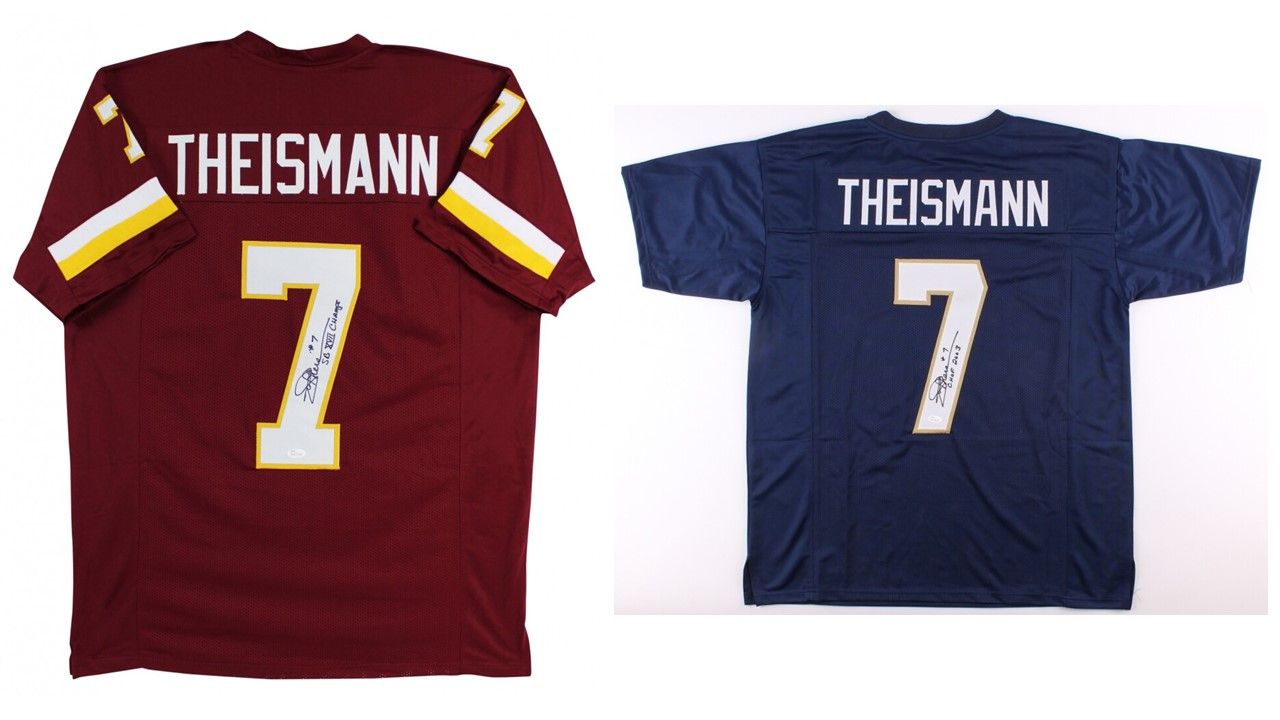 Joe Theismann Signed Washington Redskins Jersey Inscribed "SB XVII Champs" (JSA) and Joe Theismann Signed Notre Dame Fighting Irish Jersey Inscribed "CHOF 2003" (JSA)