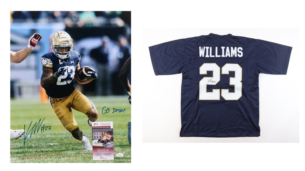 Kyren Williams Signed Notre Dame Fighting Irish Jersey (JSA) Kyren Williams Signed Notre Dame Fighting Irish 16x20 Photo Inscribed "Go Irish!" (JSA)