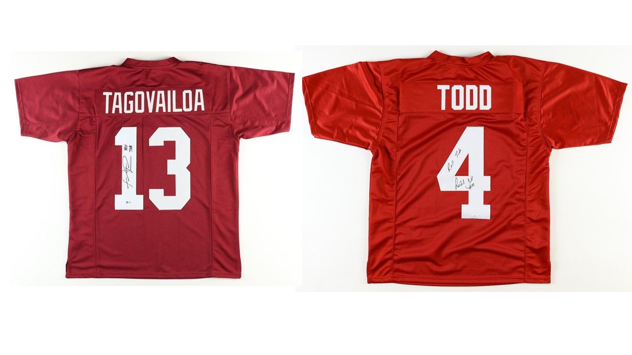 Tua Tagovailoa Signed Alabama Crimson Tide Jersey Inscribed "Roll Tide" (Beckett) & Richard Todd Signed Alabama Crimson Tide Jersey Inscribed "Roll Tide" (JSA)