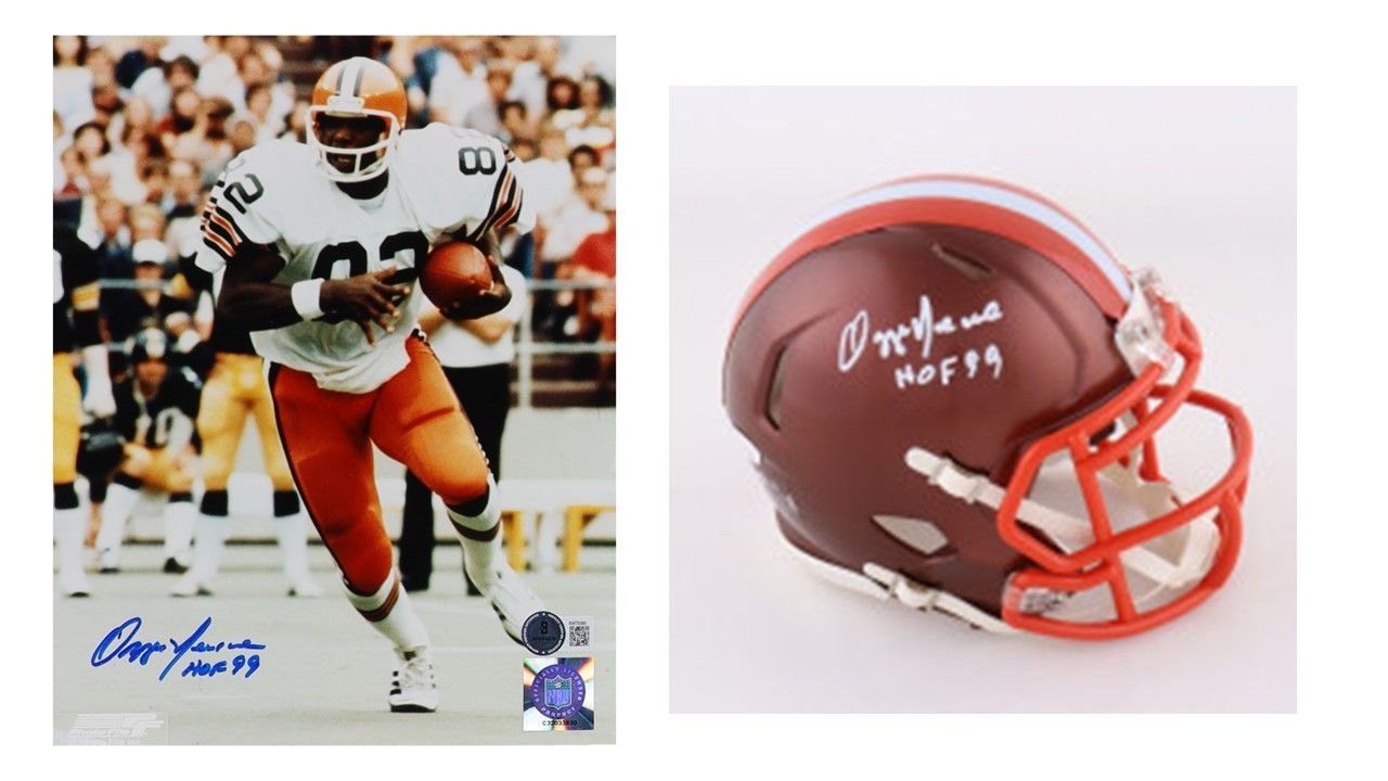Ozzie Newsome Signed Cleveland Browns 8x10 Photo Inscribed "HOF 99" (Beckett) & Ozzie Newsome Signed Cleveland Browns Flash Alternate Speed Mini Helmet Inscribed "HOF 99" (JSA)