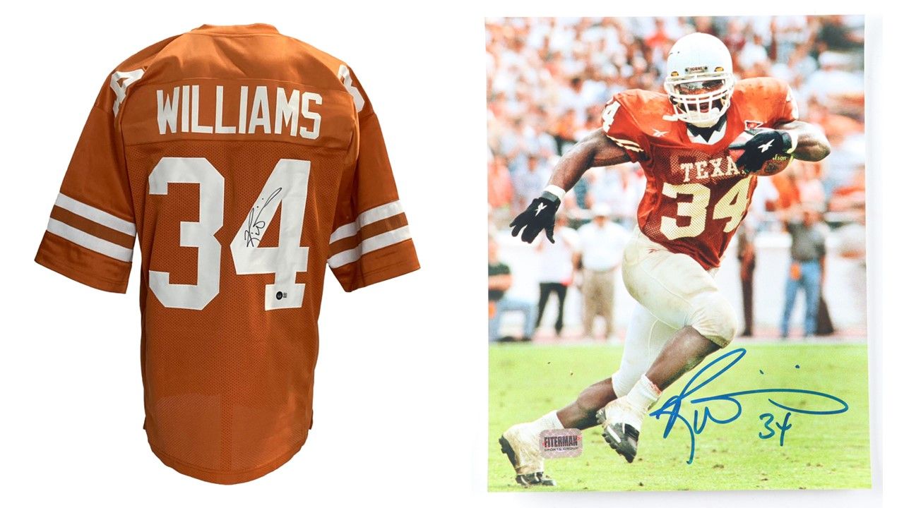 Ricky Williams Signed Texas Longhorns 8x10 Photo (Fiterman) & Ricky Williams Signed Texas Longhorns Jersey (Beckett)