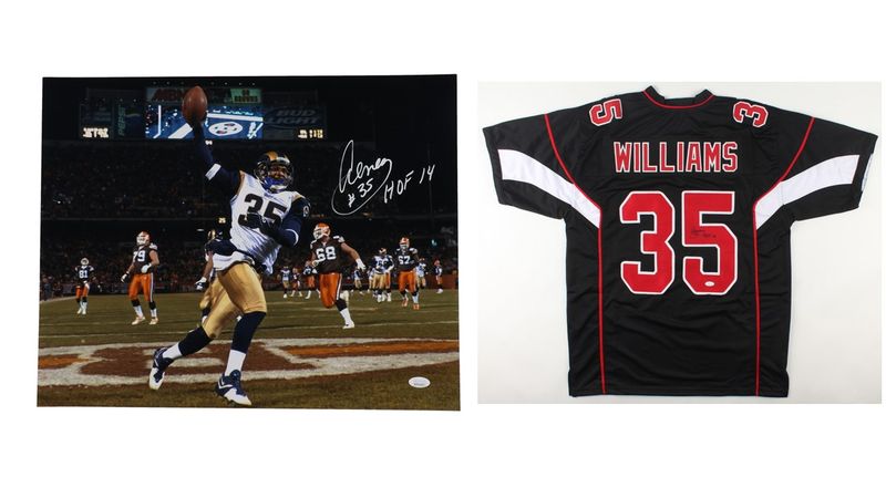 Aeneas Williams Signed Arizona Cardinals Jersey Inscribed Aeneas Williams Signed Arizona Cardinals Jersey Inscribed "HOF 14" (JSA) & Aeneas Williams Signed St Louis Rams 16x20 Photo Inscribed "HOF 14"(JSA)