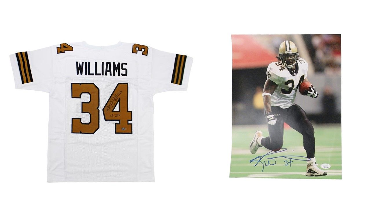 Ricky Williams Signed New Orleans Jersey Inscribed "4:20" (Radtke) & Ricky Williams Signed New Orleans Saints 11x14 Photo (JSA)
