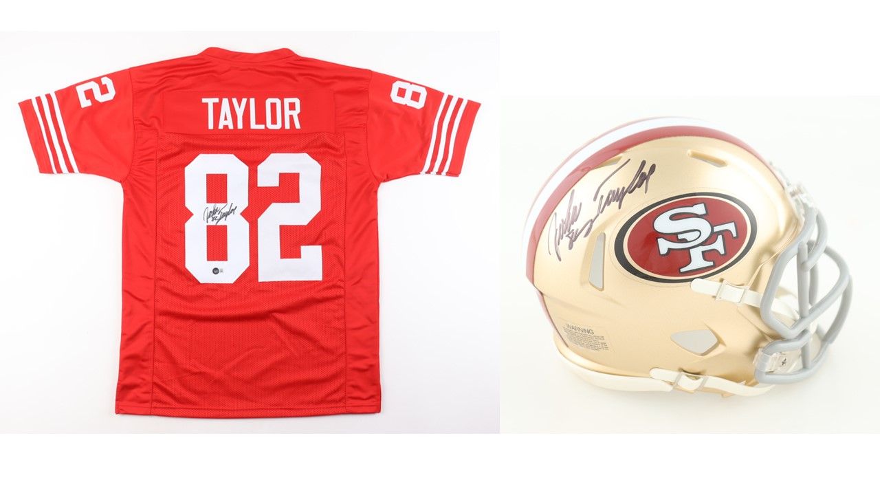 John Taylor Signed San Francisco 49ers Speed Mini Helmet (JSA) & John Taylor Signed San Francisco 49ers Jersey (Beckett)