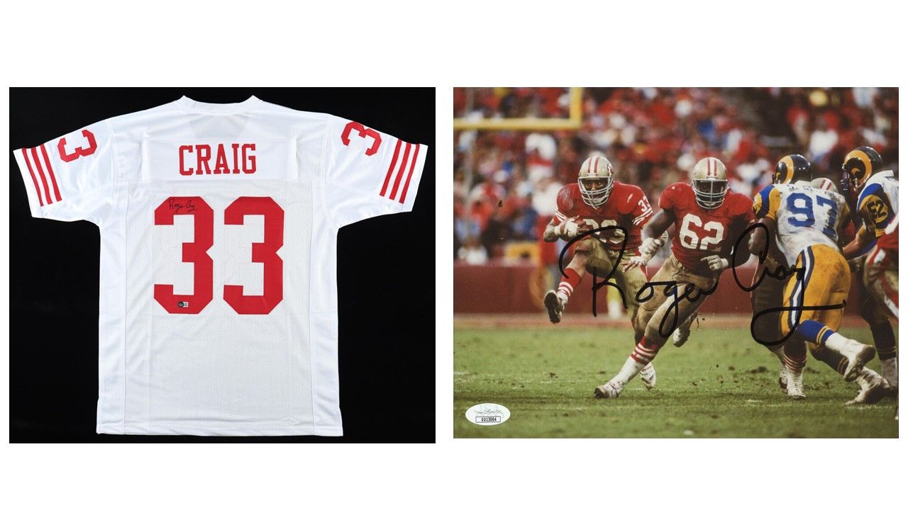 Roger Craig Signed San Francisco 49ers Jersey (Beckett) and Roger Craig Signed San Francisco 49ers 8x10 Photo (JSA)