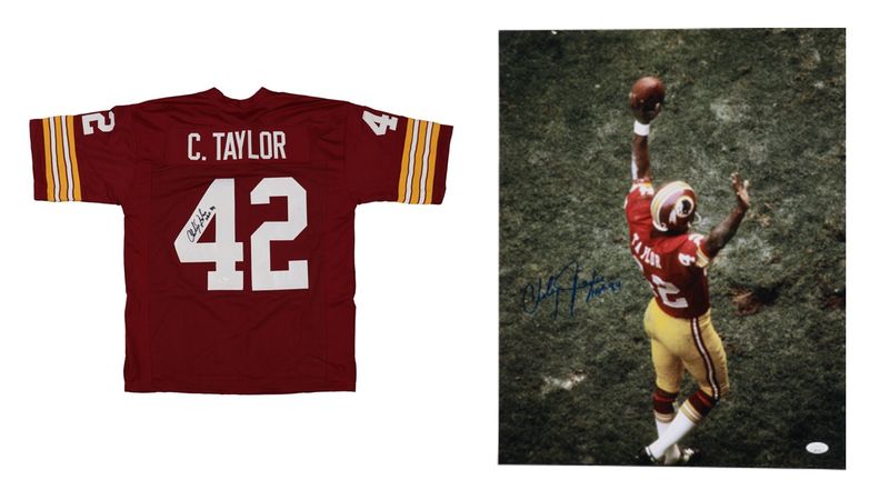Charlie Taylor Signed Washington Redskins Jersey Inscribed Charlie Taylor Signed Washington Redskins Jersey Inscribed "HOF 84" (JSA) & Charlie Taylor Signed Washington Redskins 16x20 Photo Inscribed "HOF 84" (JSA)