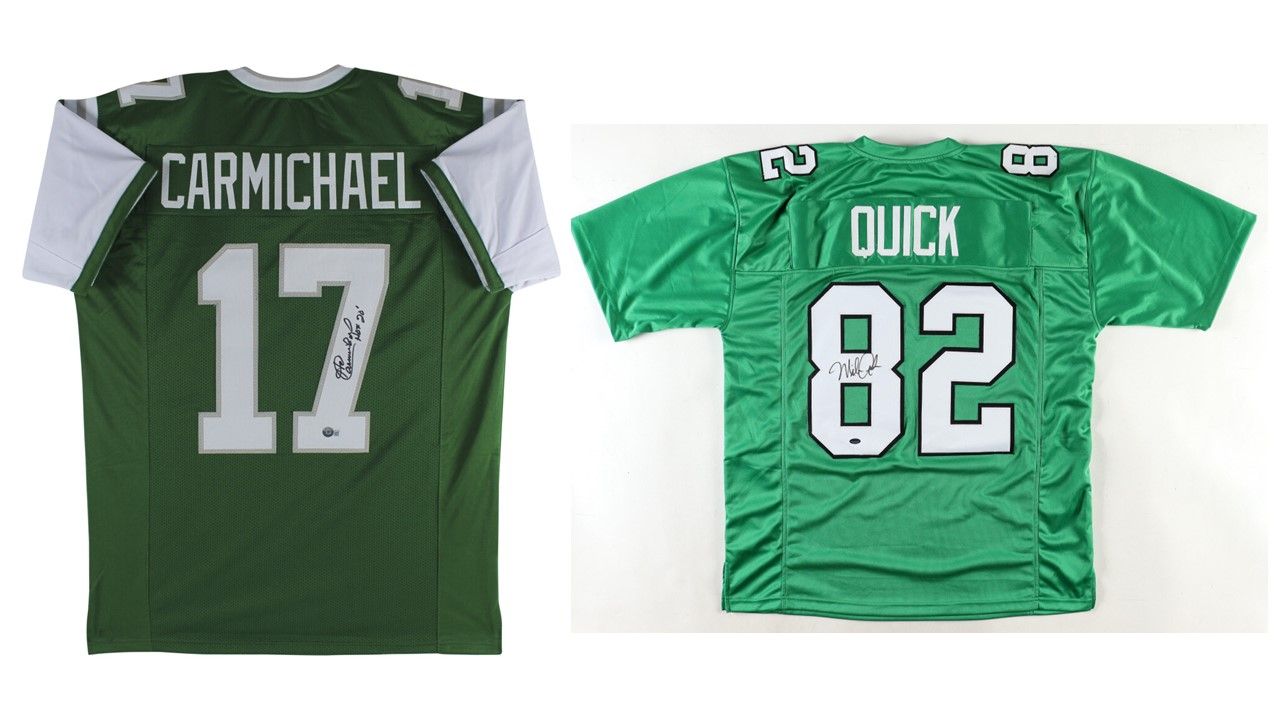 Harold Carmichael Signed Philadelphia Eagles Jersey Inscribed "HOF 20" (Beckett) & Mike Quick Signed Philadelphia Eagles Jersey (Schwartz)