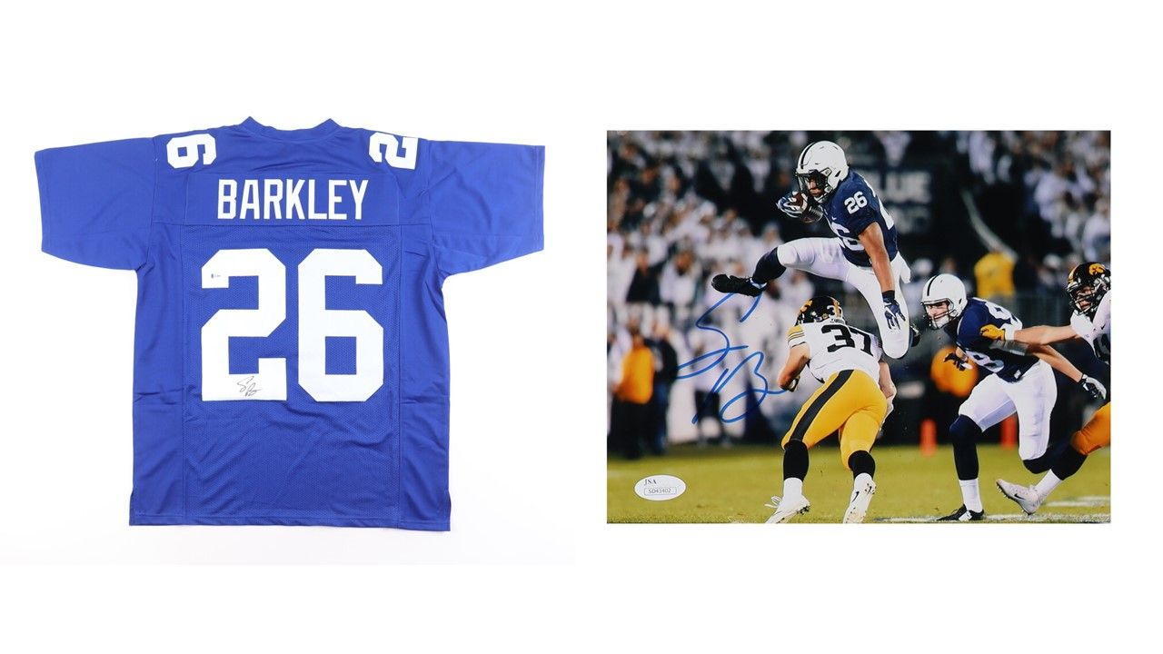 Saquon Barkley Signed New York Giants Jersey (Beckett) & Saquon Barkley Signed Penn State Nittany Lions 8x10 Photo (JSA)