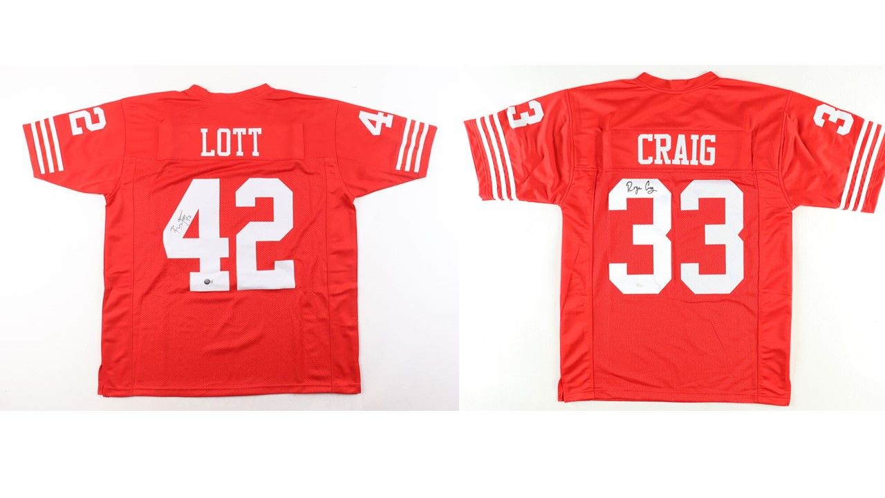 Ronnie Lott Signed San Francisco 49ers Jersey (Beckett) & Roger Craig Signed San Francisco 49ers Jersey (PSA)