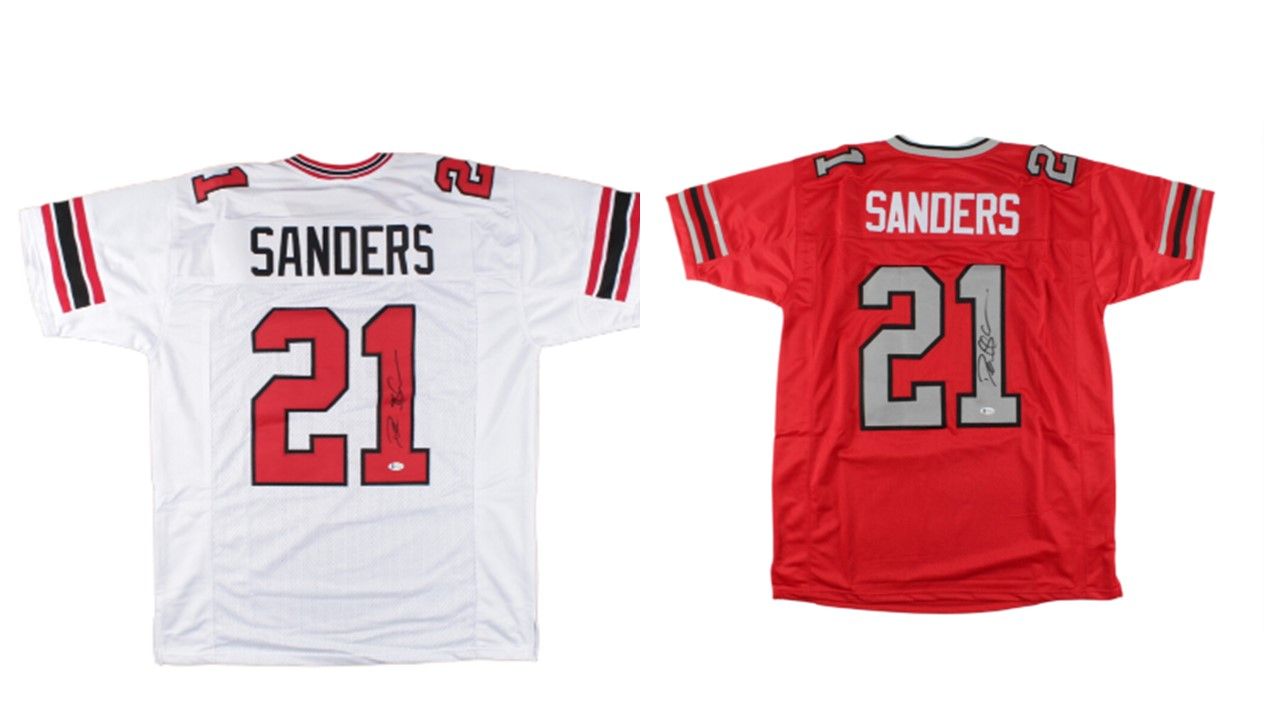 Deion Sanders Signed Atlanta Falcons Jersey (Beckett) - Red & Deion Sanders Signed Atlanta Falcons Jersey (Beckett) - White