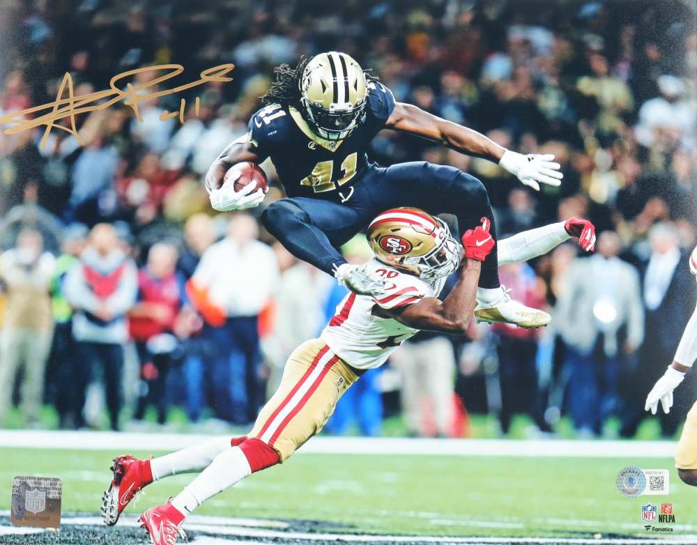 Alvin Kamara Signed New Orleans Saints Jersey (Beckett) & Alvin Kamara Signed New Orleans Saints 11x14 Photo (Beckett)