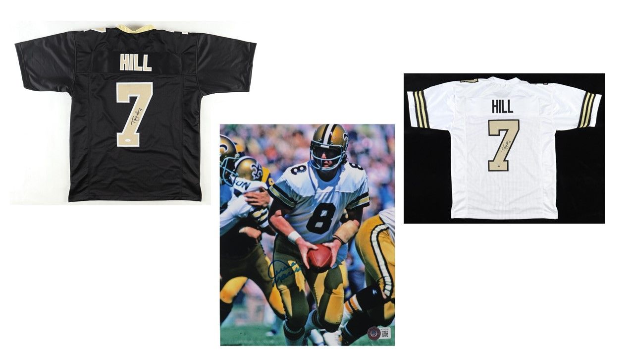 Archie Manning Signed New Orleans Saints 8x10 Photo (Beckett), Taysom Hill Signed New Orleans Saints Jersey (JSA) & Taysom Hill Signed New Orleans Saints Jersey (OkAuthentics)