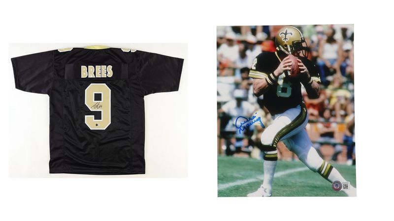 Drew Brees Signed New Orleans Saints Jersey (Beckett) & Archie Manning Signed New Orleans Saints 8x10 Photo (Beckett)
