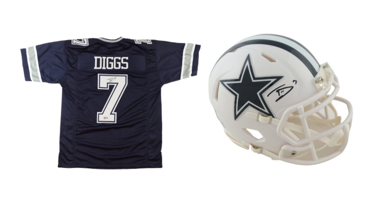 Trevon Diggs Signed Dallas Cowboys Speed Mini Helmet (PIA) and Trevon Diggs Signed Dallas Cowboys Jersey (Tristar)
