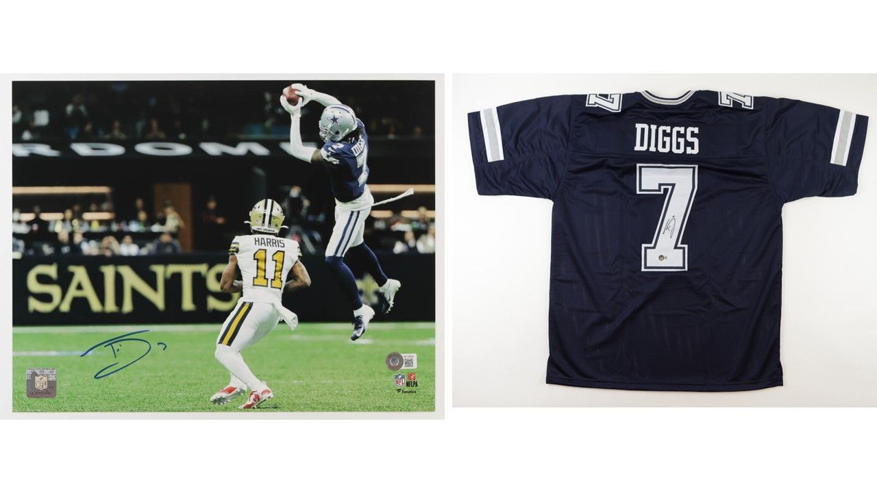 Trevon Diggs Signed Dallas Cowboys Jersey (Beckett) & Trevon Diggs Signed Dallas Cowboys 11x14 Photo (Beckett)