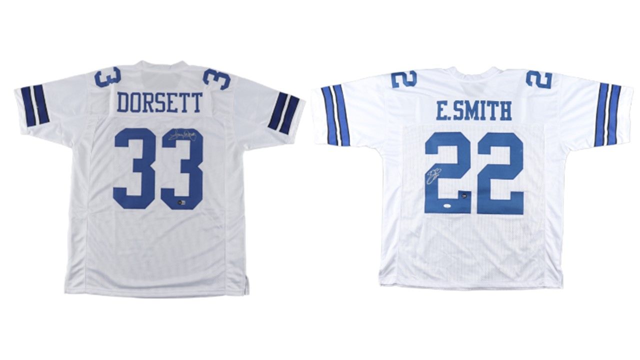 Tony Dorsett Signed Dallas Cowboys Jersey (Beckett) & Emmitt Smith Signed Dallas Cowboys Jersey (JSA & Prova)