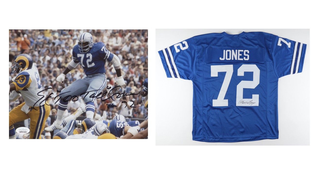 Ed "Too Tall" Jones Signed Dallas Cowboys 8x10 Photo (JSA Hologram) and Ed "Too Tall" Jones Signed Dallas Cowboys Jersey (JSA)