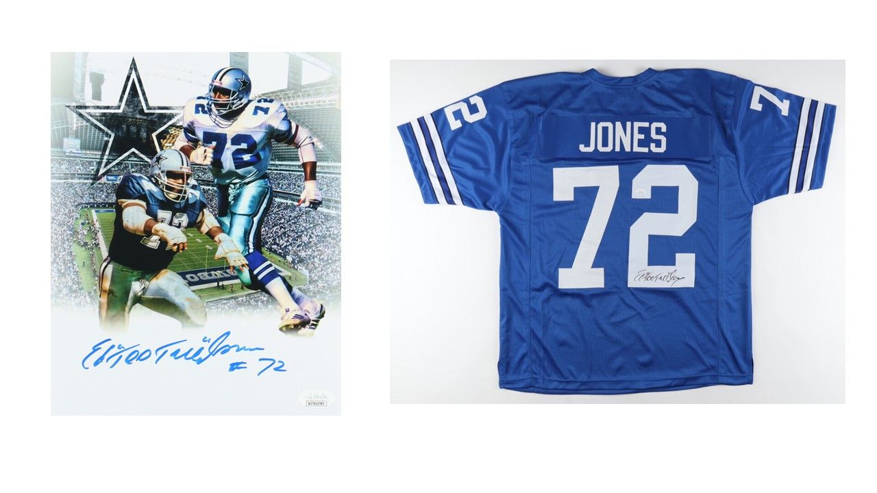 Ed "Too Tall" Jones Signed Dallas Cowboys 8x10 Photo (JSA) and Ed "Too Tall" Jones Signed Dallas Cowboys Jersey (JSA)