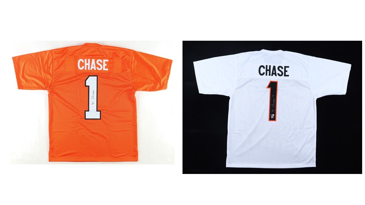 Ja'Marr Chase Signed Cincinnati Bengals white Jersey (Beckett & Chase) and Ja'Marr Chase Signed Cincinnati Bengals orange Jersey (JSA)