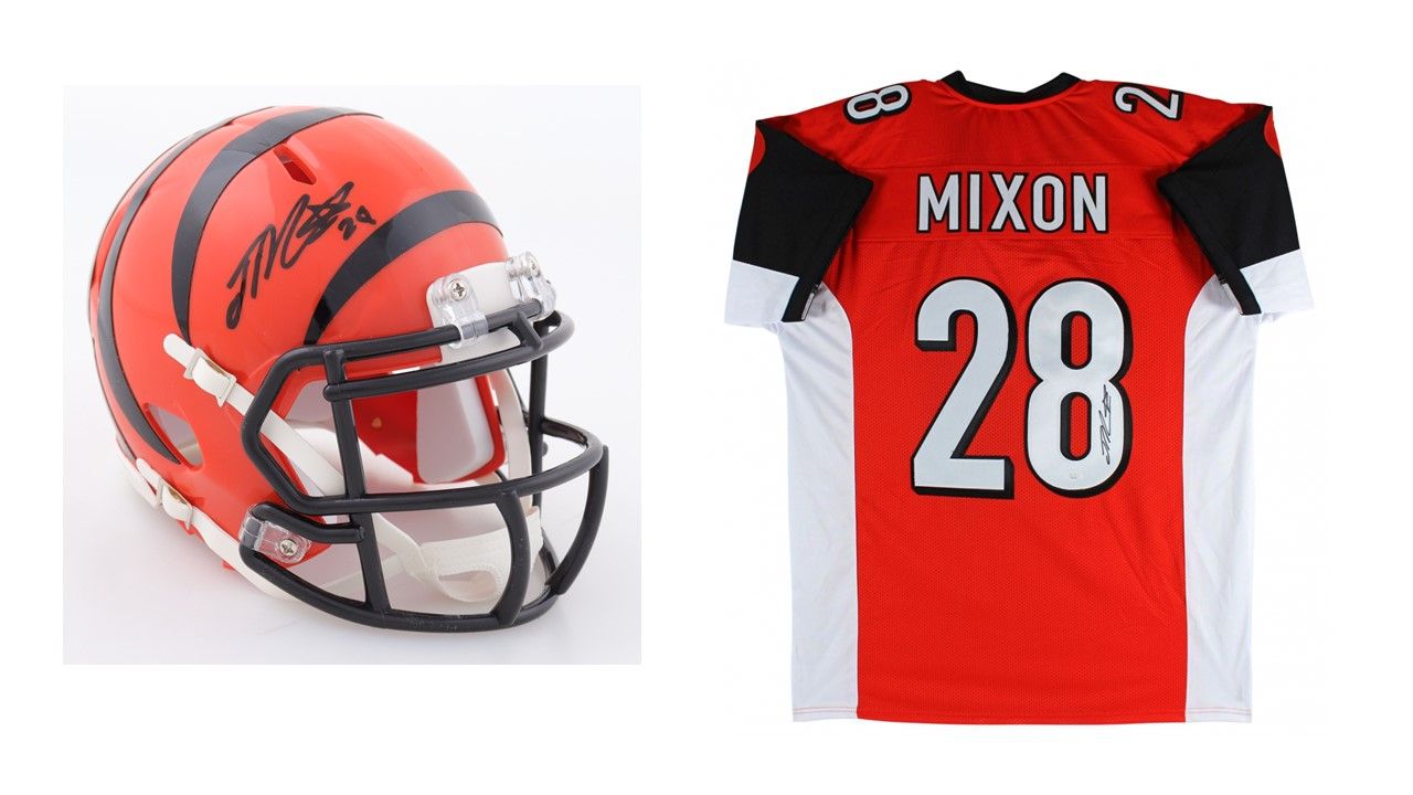 Joe Mixon Signed Cincinnati Bengals Jersey (JSA) & Joe Mixon Signed Cincinnati Bengals Speed Mini Helmet (JSA)