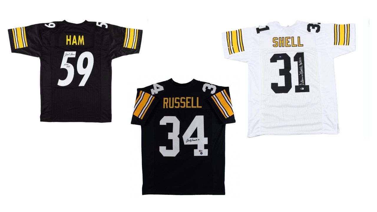 Jack Ham Signed Pittsburgh Jersey Inscribed "HOF 88" (JSA), Andy Russell Signed Jersey Inscribed "2x S.B. Champs" (JSA), & Donnie Shell Signed Steelers Jersey Inscribed "HOF 20" (Beckett & Prova)