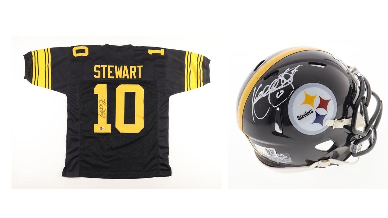 Kordell Stewart Signed Pittsburgh Steelers Jersey (Beckett) & Kordell Stewart Signed Pittsburgh Steelers Speed Mini Helmet (TSE)