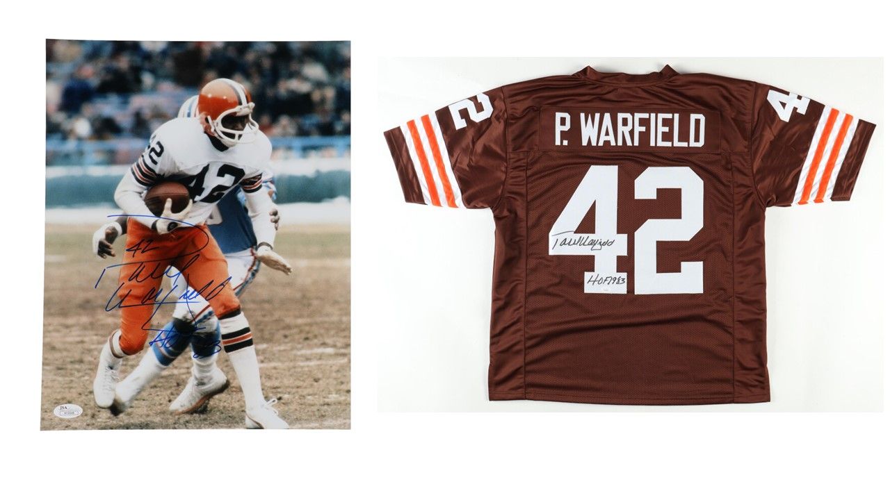 Paul Warfield Signed Cleveland Browns Jersey Inscribed "HOF 1983" (JSA) & Paul Warfield Signed Cleveland Browns 11x14 Photo Inscribed "HOF 83" (JSA)