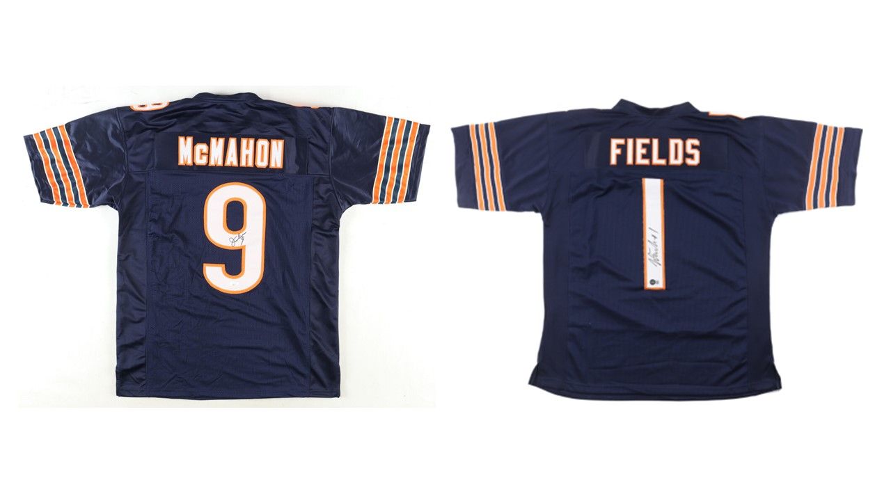 Justin Fields Signed Chicago Bears Jersey (Beckett) & Jim McMahon Signed Chicago Bears Jersey (JSA)