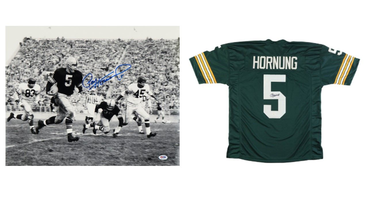 Paul Hornung Signed Green Bay Packers Jersey (JSA) & Paul Hornung Signed Green Bay Packers 16x20 Photo (PSA)