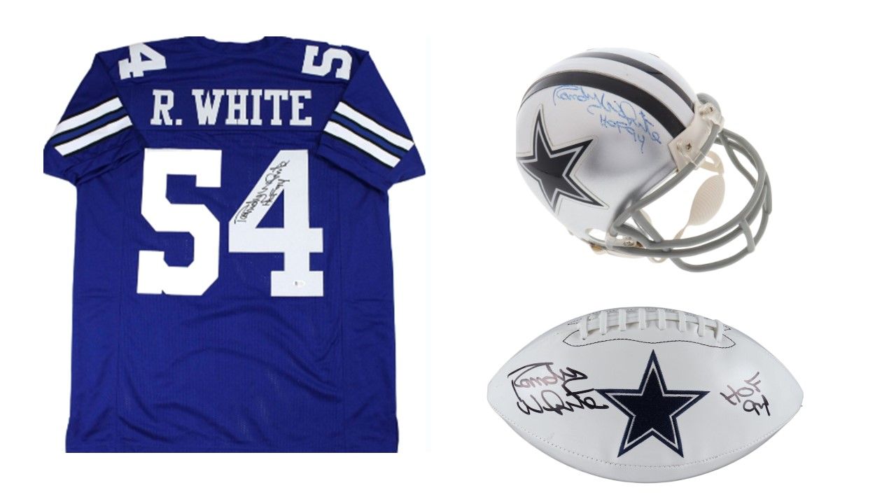 Randy White Signed Dallas Cowboys Mini Helmet Inscribed "HOF 94" (JSA), Randy White Signed Cowboys Logo Football Inscribed "HOF 94" (JSA), & Randy White Signed Jersey Inscribed "HOF 94" (Beckett COA)
