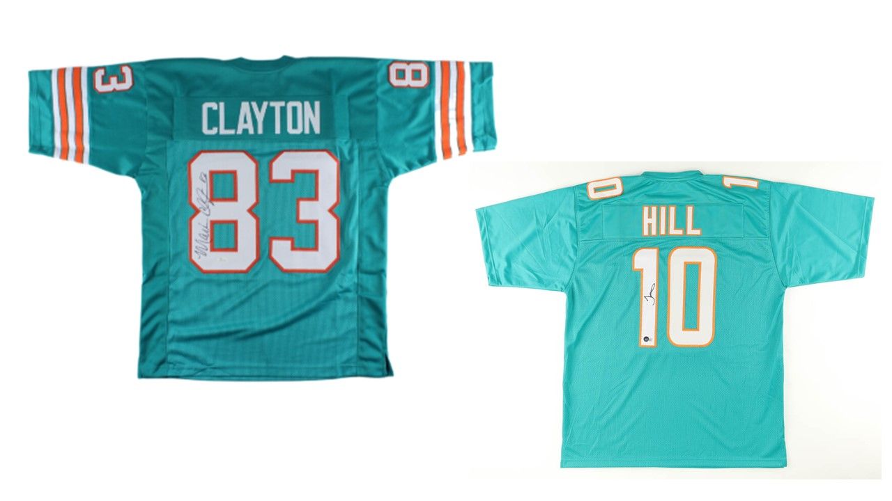 Mark Clayton Signed Miami Dolphins Jersey (JSA COA) & Tyreek Hill Signed Miami Dolphins Jersey (Beckett)
